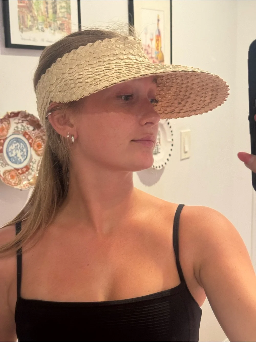 Lusana Beige Woven Straw Baha Visor